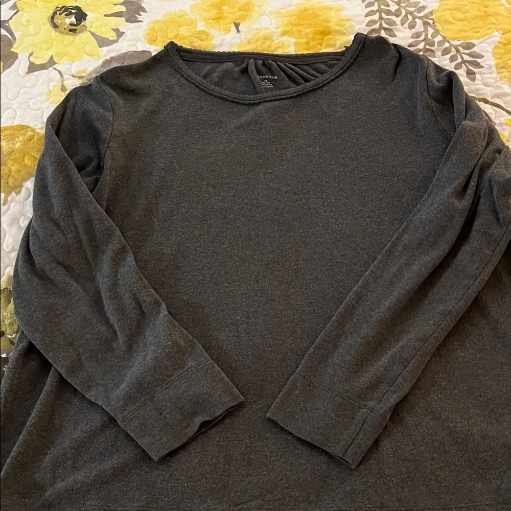 Lands' End Women's Dark Charcoal Long Sleeve Crewneck Tee